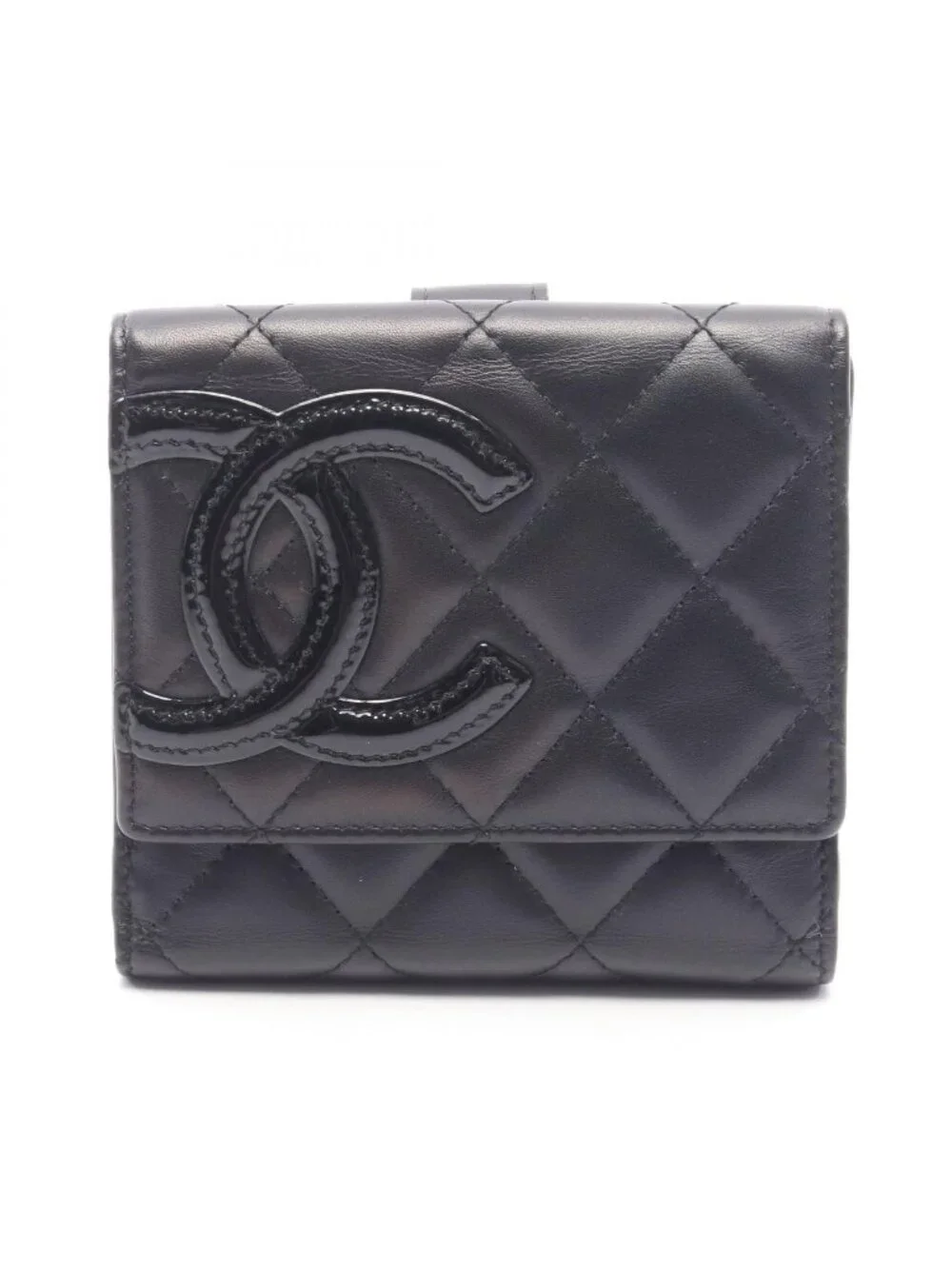 Chanel Hook Wallet Cambon Line Black Enamel Leather Patent